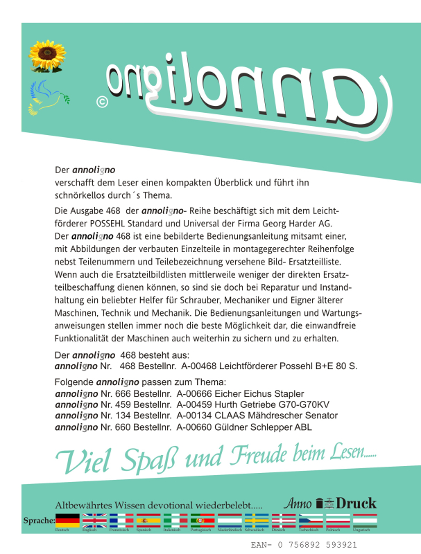 POSSEHL Harder Leichtförderer Förderband Typ Standard & Universal Bild- Bedienungsanleitung & Bild- Ersatzteilliste & Explosionszeichnungen - annoligno 468